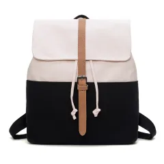 Contrasting Colour Drawstring Canvas Backpack Soft Girl Personality Toilet Belt School Bagndance - Black - View 1