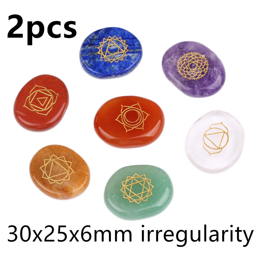 7 Chakras Natural Pocket Palm Stones - 30X25X6Mm Irregularity 2Pcs