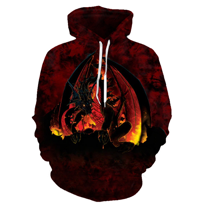 Digital Printed Animal Print Eagle Hooded Casual Sweatshirt