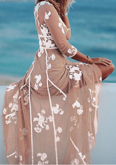 Long-sleeved Deep V-neck Waist Sexy Holiday Dress