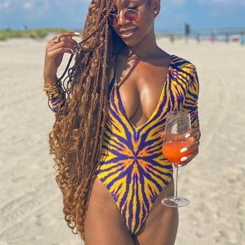 New Style Long-sleeved Swimsuit European And American Sunscreen One-piece Bikini