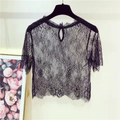 Lace Top Women's New Summer Eyelash Smock Sexy - Black - View 1
