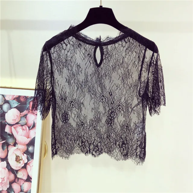 Lace Top Women's New Summer Eyelash Smock Sexy Black - Shop at LoveMi
