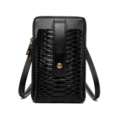 Ladies Shoulder Bag Snake Print Small Square Bag PU Leather Lipstick Bag - Black - View 1
