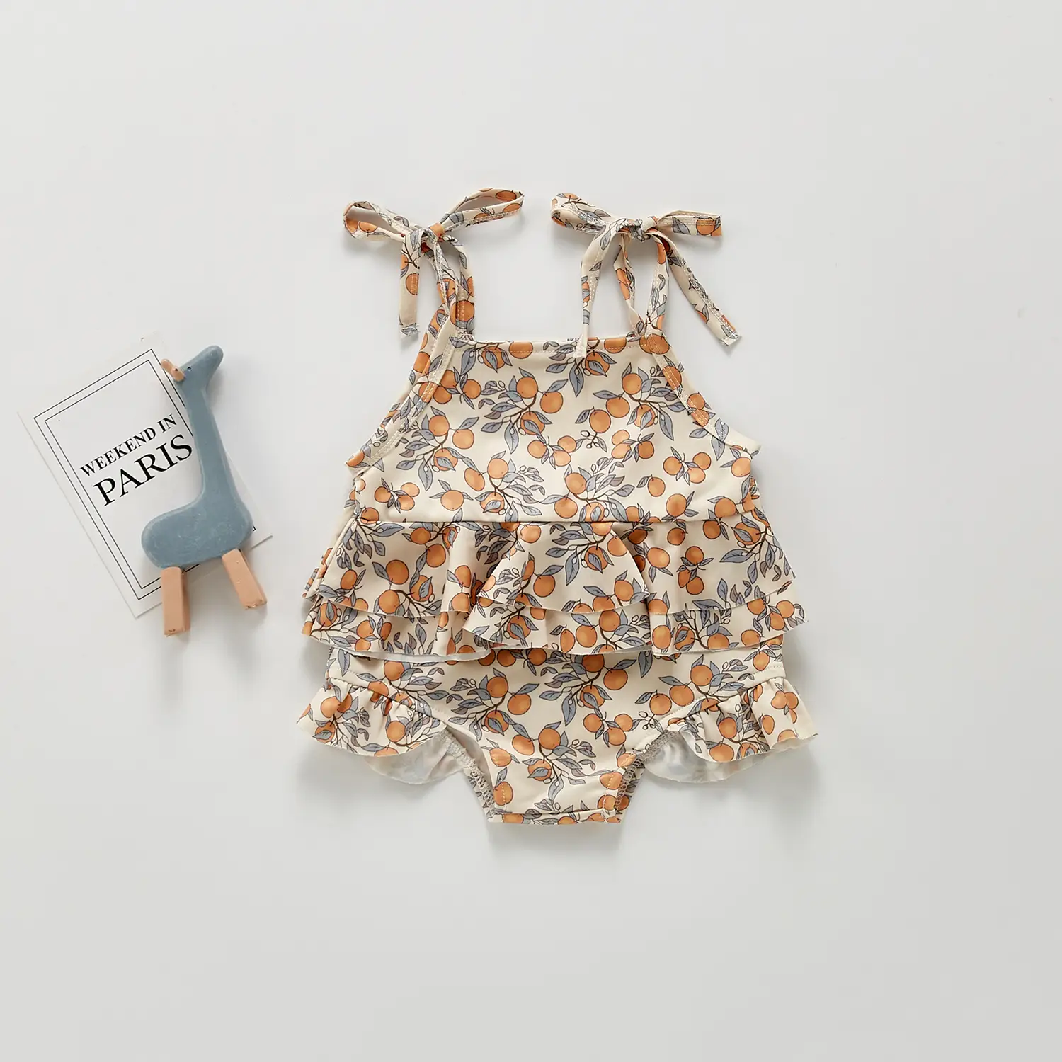 Small Floral Sling Ruffled One-Piece Swimsuit Split Bikini Long Sleeves