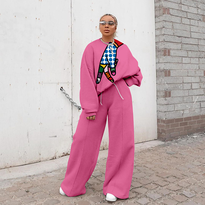  Autumn And Winter Casual Women's Printed Two-piece Set 5 Colors