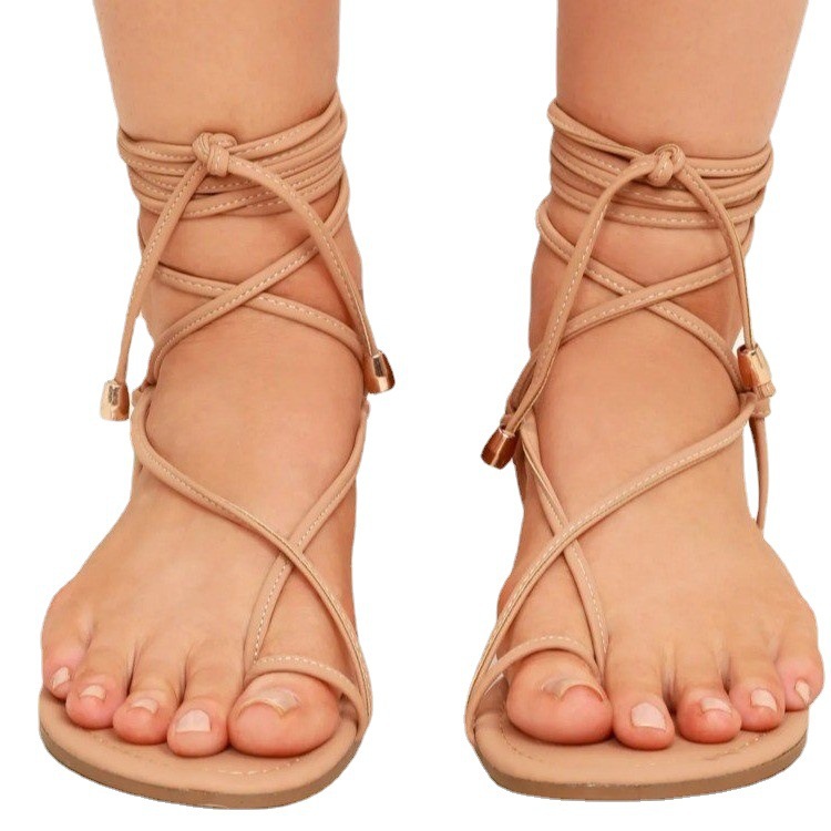 Summer New Style Women's Shoes Large Size Cross Straps Flat Toe Sandals