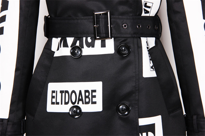Letter Print Loose Fit Double-breasted Long-sleeved Women's Trench Coat