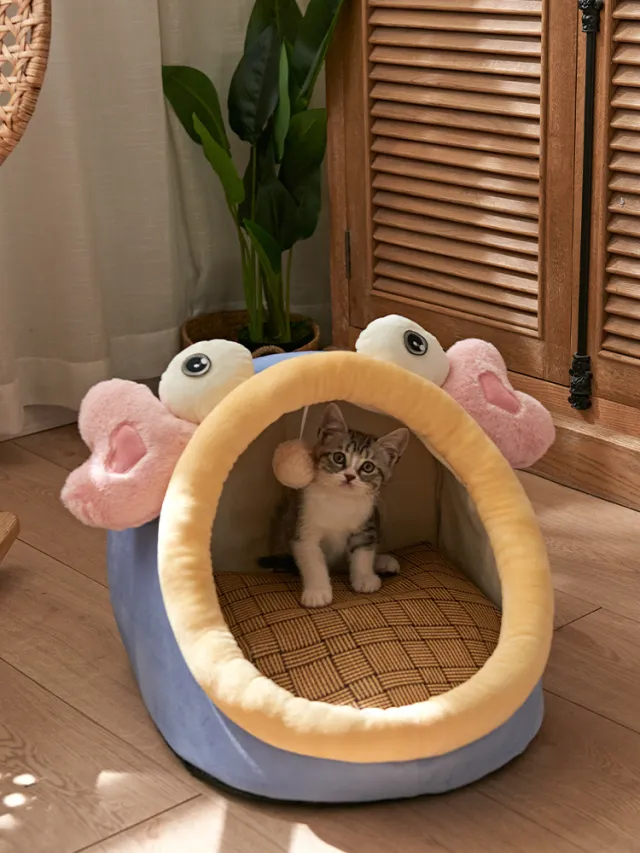 Cat Litter Four Seasons Universal Summer Cat House Bed House Villa Removable And Washable Blue And Yellow Crab - Shop at LoveMi