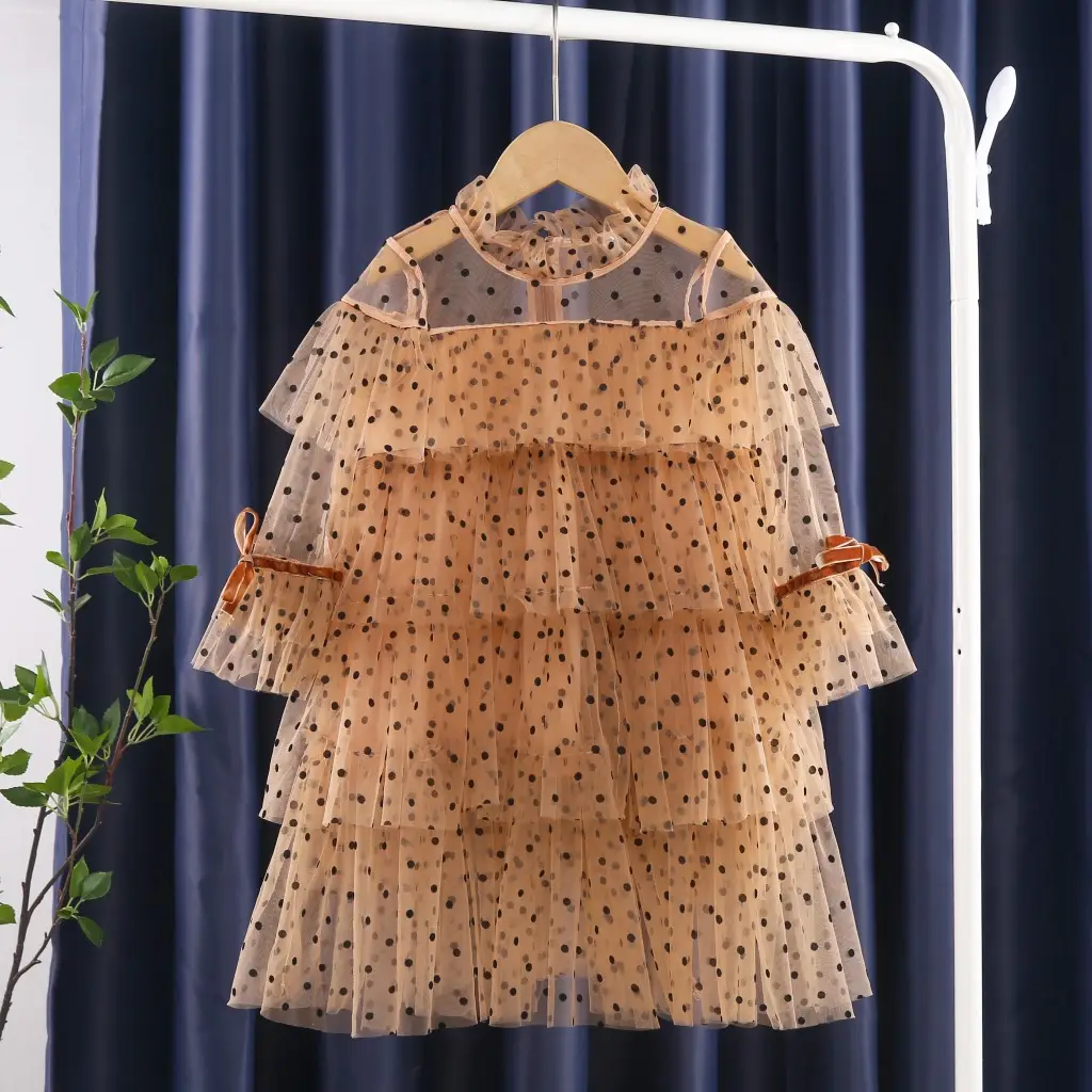 Autumn Long-sleeved Dress, Baby Princess Dress, Polka Dot Star Sequined Mesh Cake Dress