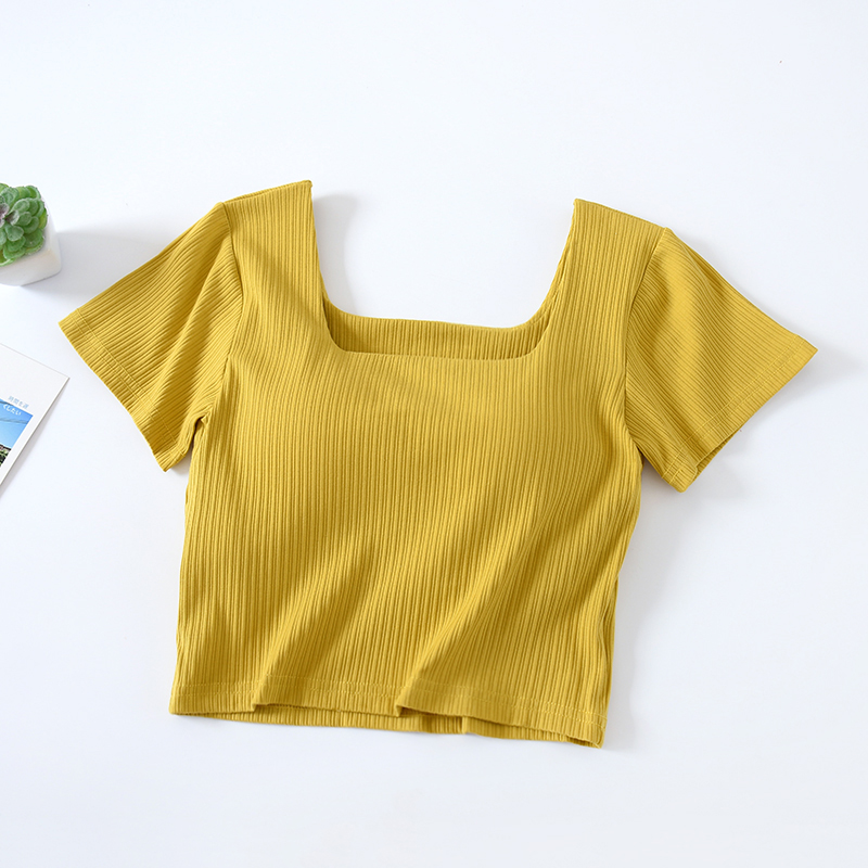 High waisted T shirt Women's Short sleeved Shirt With Umbilical Display Yellow - Shop at LoveMi
