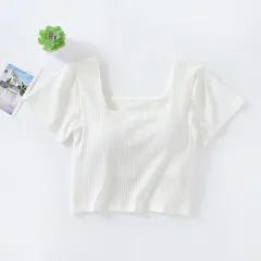 High-waisted T-shirt Women's Short-sleeved Shirt With Umbilical Display - White - View 1