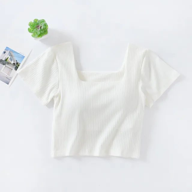 High waisted T shirt Women's Short sleeved Shirt With Umbilical Display White - Shop at LoveMi