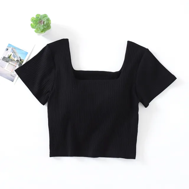 High waisted T shirt Women's Short sleeved Shirt With Umbilical Display Black - Shop at LoveMi