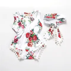Baby Girls Floral Jumpsuit Romper Playsuits Headband Outfi - 2Style - View 1