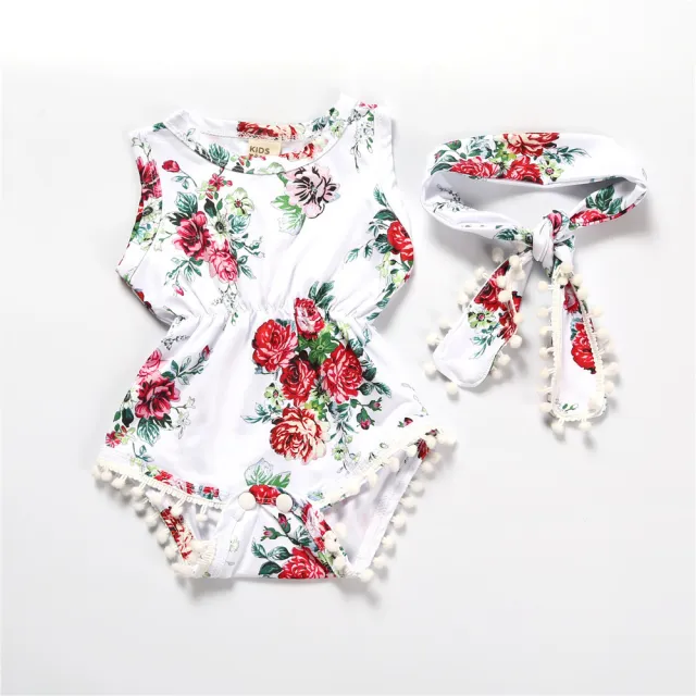 Baby Girls Floral Jumpsuit Romper Playsuits Headband Outfi 2Style - Shop at LoveMi