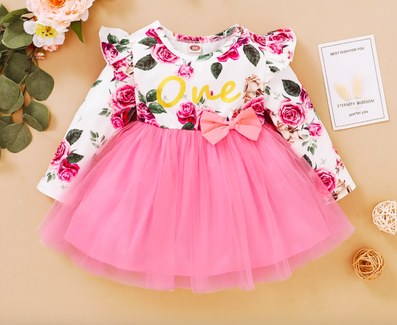 Toddler Baby Girls Dress Floral Ruffle Sleeve Girl Clothes - Image 2