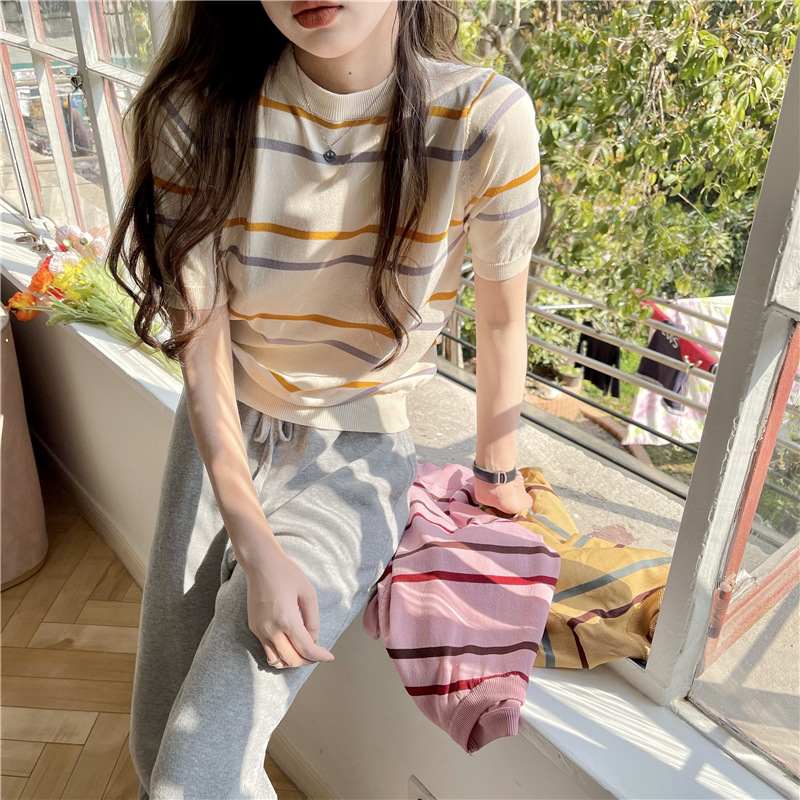 Icy Colored Pinstripe Ice Silk Sweater