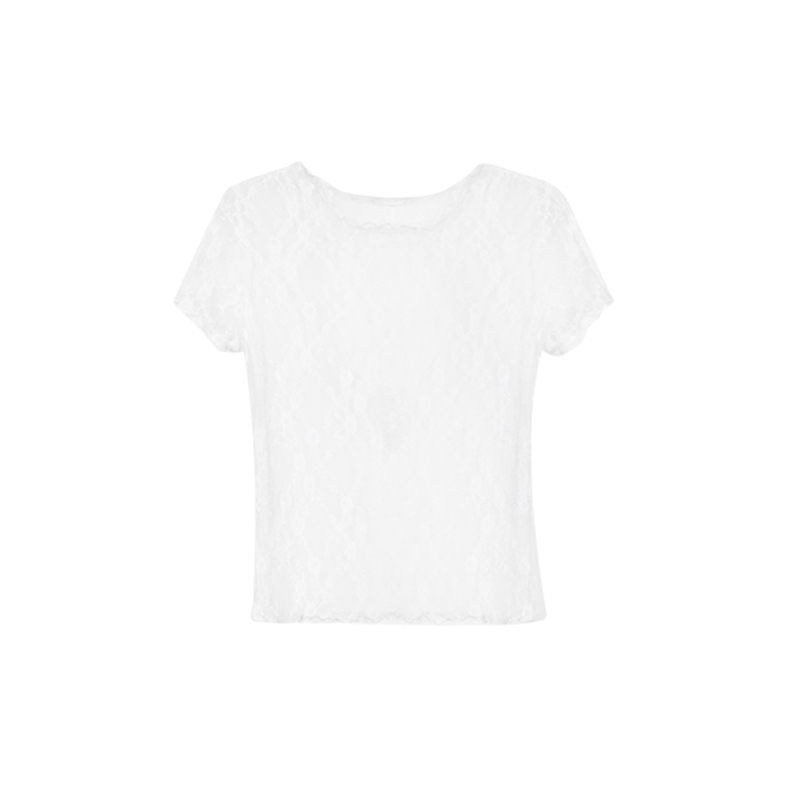 Pure Desire Jacquard Lace Bottoming Shirt Women's Short-sleeved Thin Net Yarn All-match Hollow Top