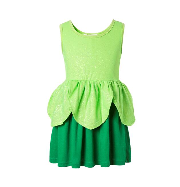 Kid's Girl's Tinker-Bell Green Layered Sparkle Fairy Costume Dress Size 8, 10