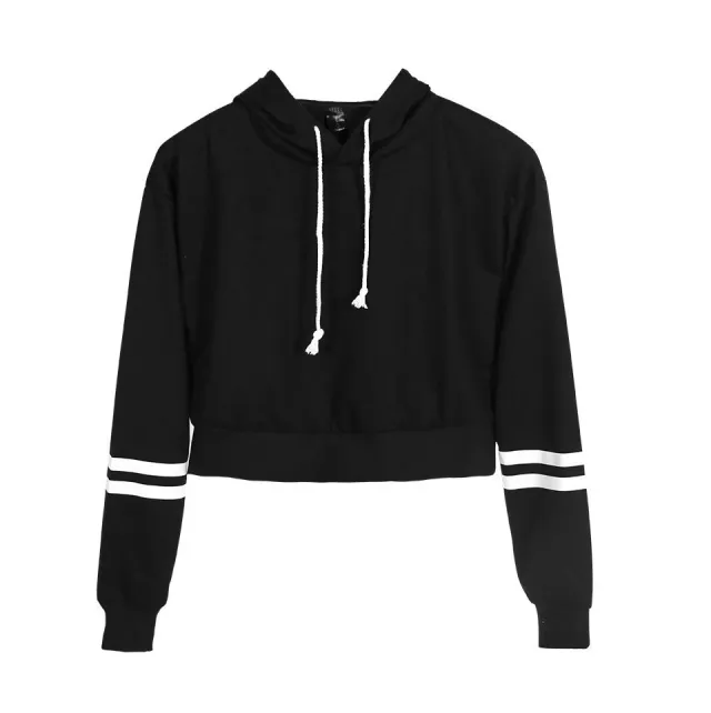 Women's Solid Color Sexy High Waist Blank Hooded Sweater Black - Shop at LoveMi