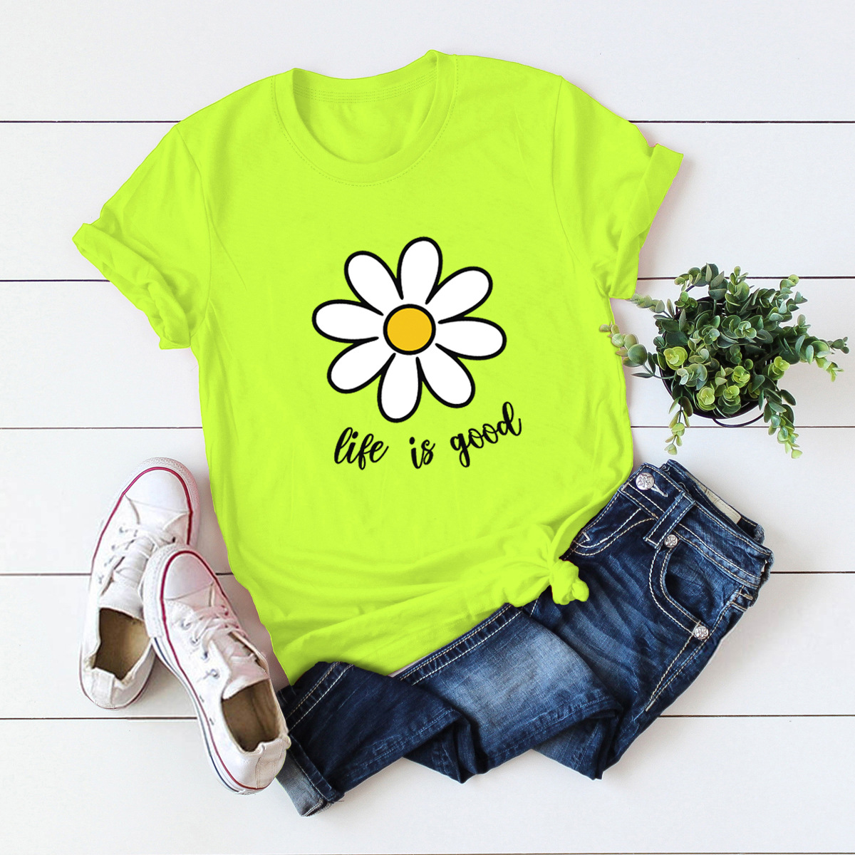 Title 2, Casual Cute Flower Short-sleeved Women