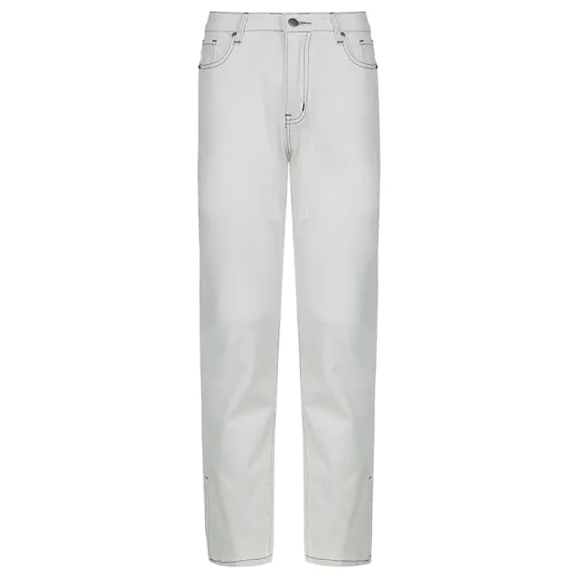 Street High Waist Slimming Denim Trousers Women White - Shop at LoveMi