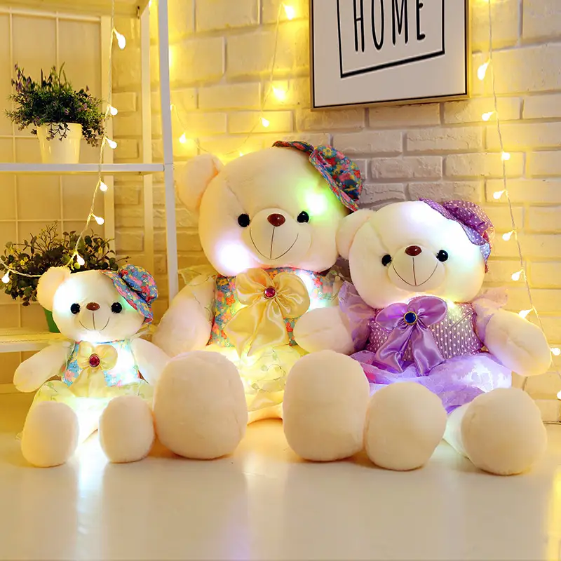 New Luminous Teddy Bear Large Doll Plush Toy Colorful Skirt Bear Pillow Doll Birthday Gift