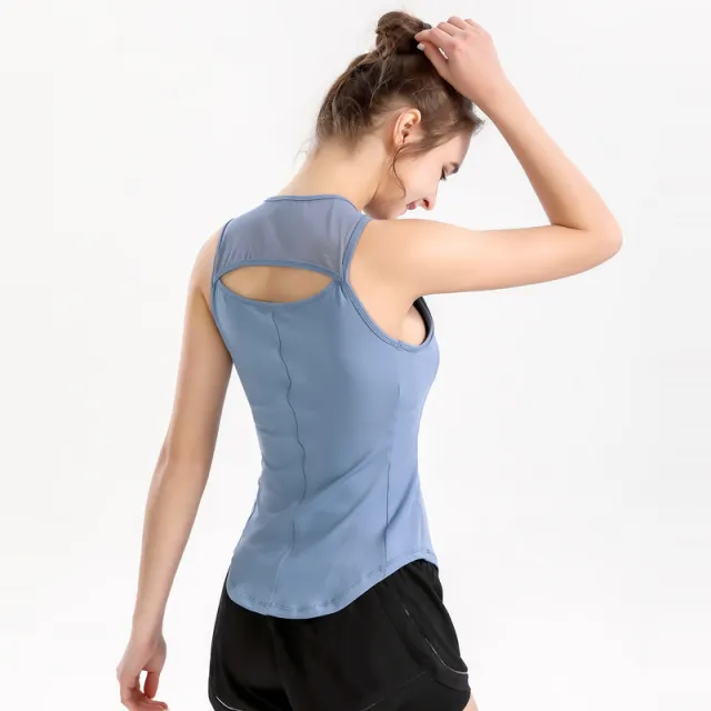 Sports Vest Women Quick Drying Breathable Tight Fitting Yoga Beauty Back Running Sports T Shirt Blue - Shop at LoveMi