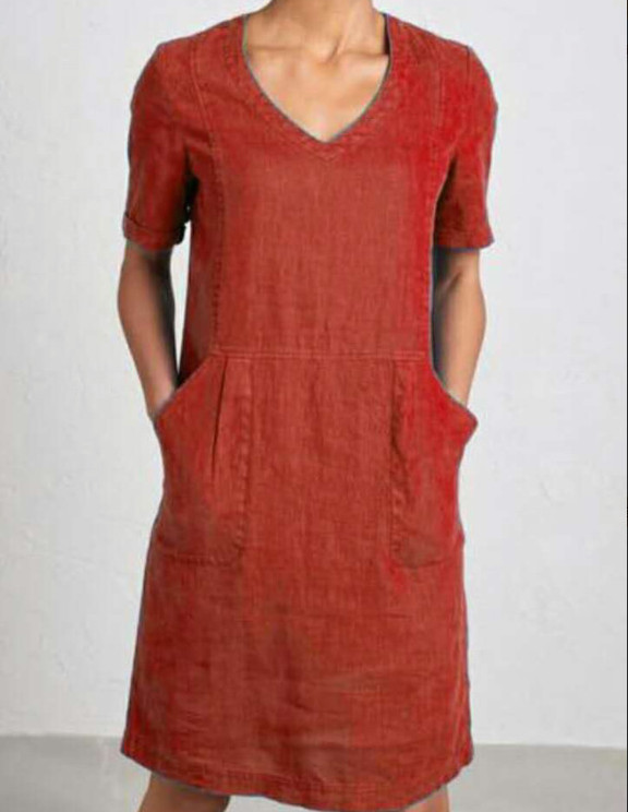 Women's Cotton Short Sleeve V-neck Dress