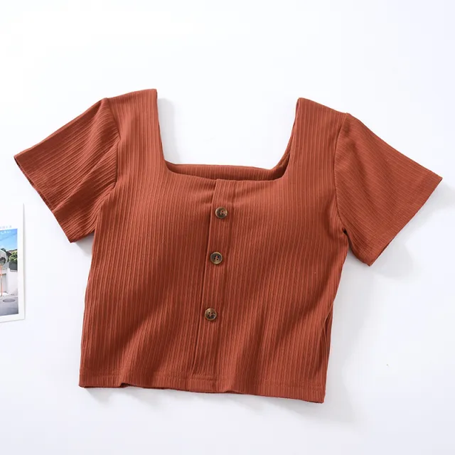 Comes With Chest Pad And Short sleeved Short sleeved Bra And Cup Bottoming Shirt Brick Red - Shop at LoveMi