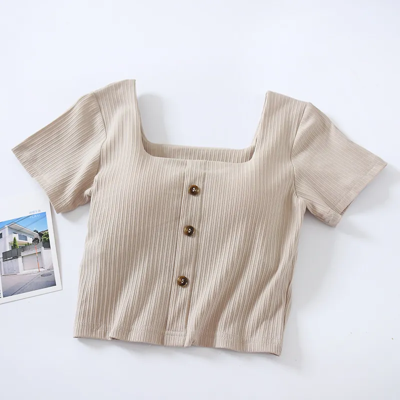 Comes With Chest Pad And Short-sleeved Short-sleeved Bra And Cup Bottoming Shirt - Apricot