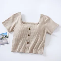 Comes With Chest Pad And Short-sleeved Short-sleeved Bra And Cup Bottoming Shirt - Apricot - View 1