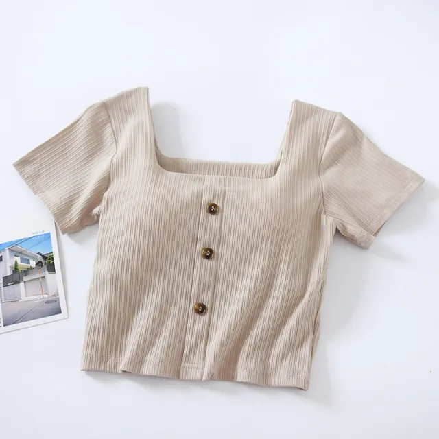 Comes With Chest Pad And Short sleeved Short sleeved Bra And Cup Bottoming Shirt Apricot - Shop at LoveMi
