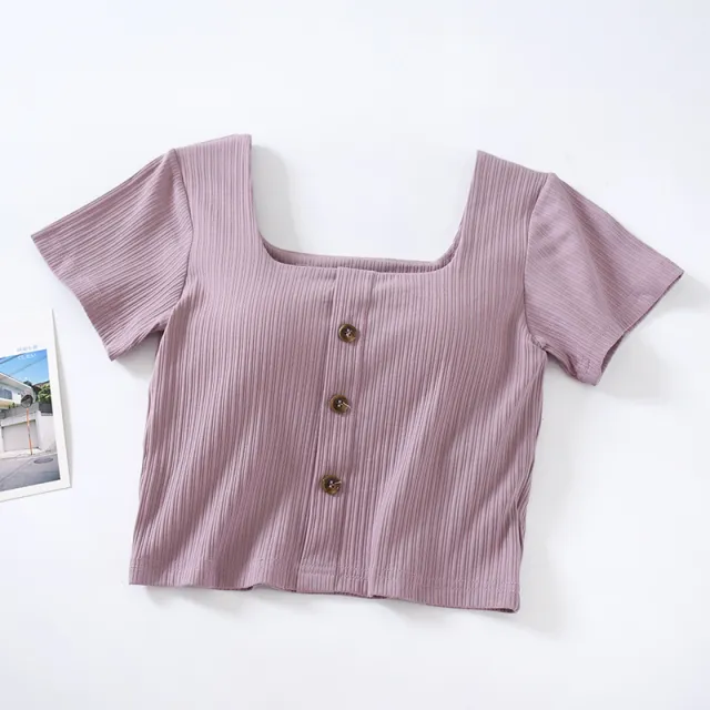 Comes With Chest Pad And Short sleeved Short sleeved Bra And Cup Bottoming Shirt Lavender - Shop at LoveMi