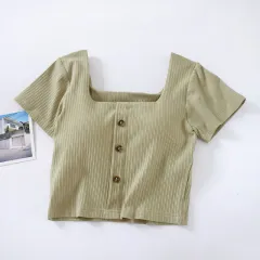 Comes With Chest Pad And Short-sleeved Short-sleeved Bra And Cup Bottoming Shirt - Bean Green - View 1
