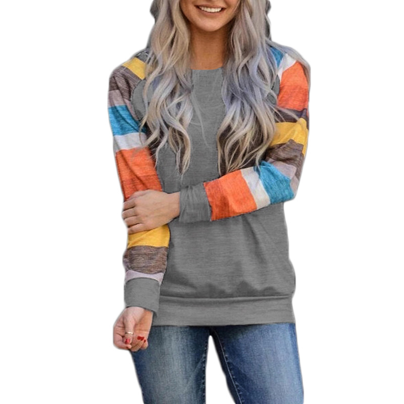 Striped Hit Color Casual Round Neck Long-sleeved T-shirt