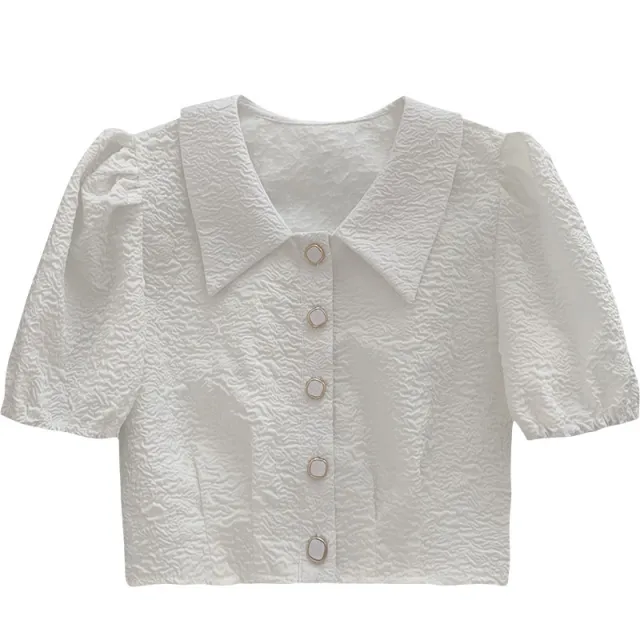Korean Style Niche Design Temperament Small Short Top White - Shop at LoveMi