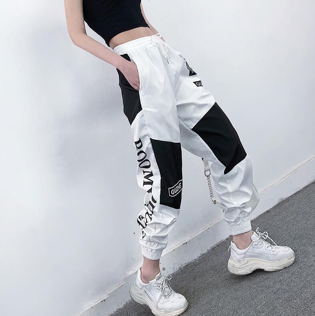 Title 5, High Waist Letter Spliced Cargo Pants Women Loo...