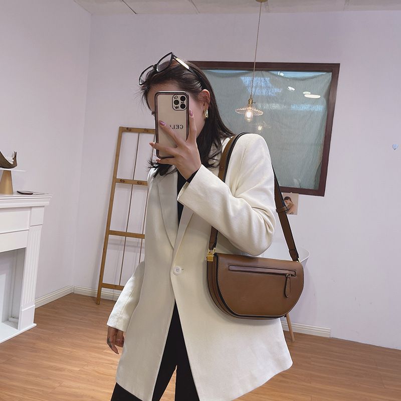 Fashion Simple One shoulder Underarm Saddle Bag Brown - Shop at LoveMi