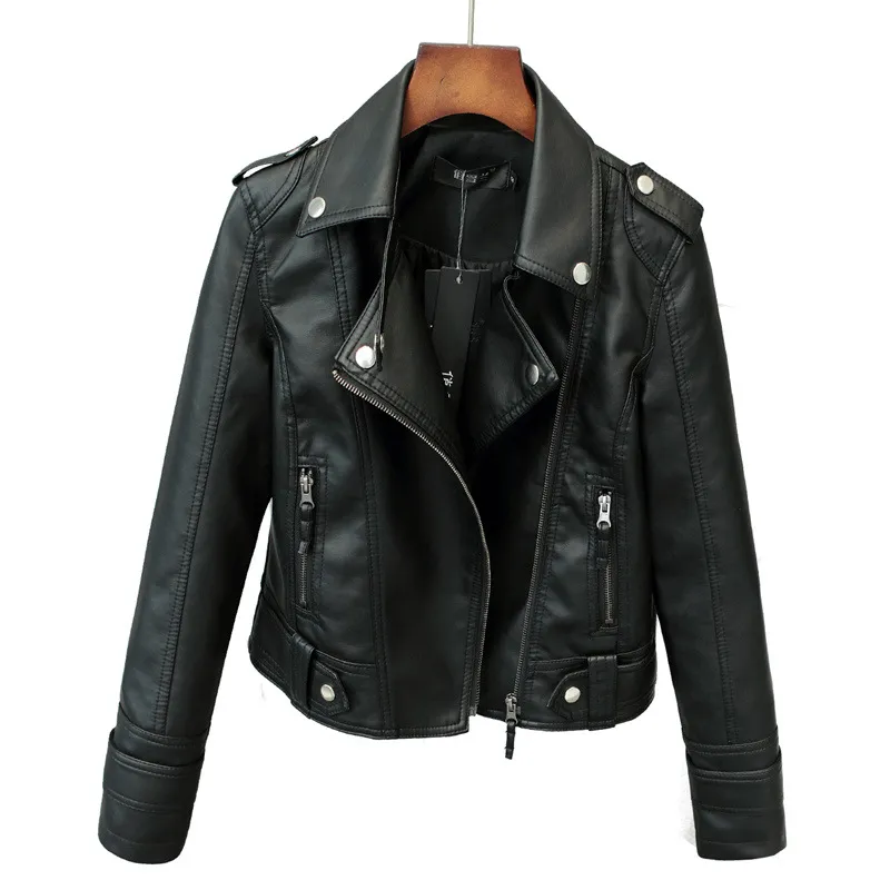 Fashionable Slim Leather Coat Pu Coat For Ladies - Black