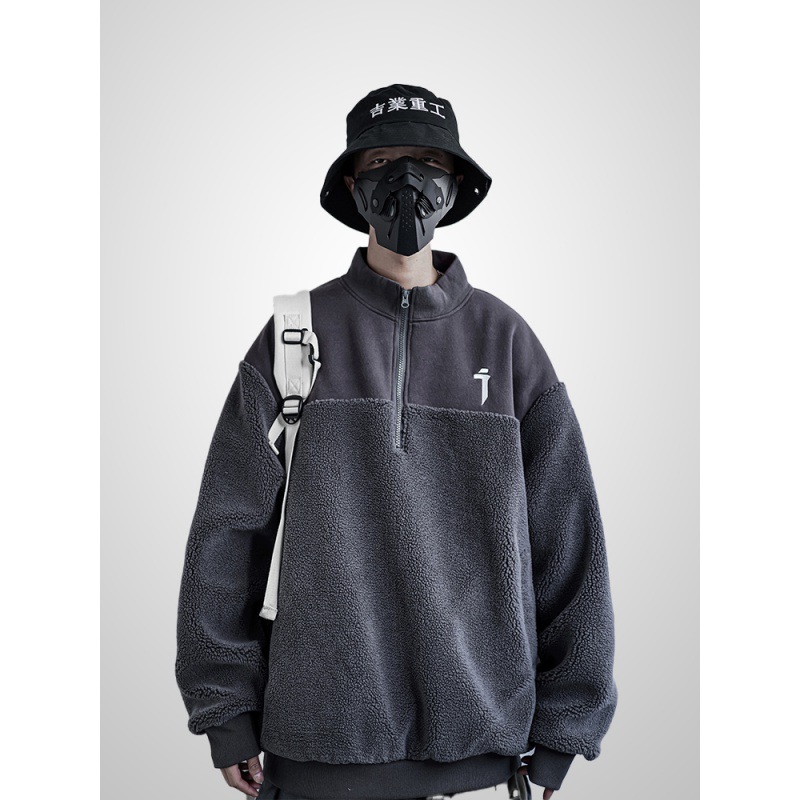 Round Neck Zipper Lamb Velvet Coat Sweatshirt