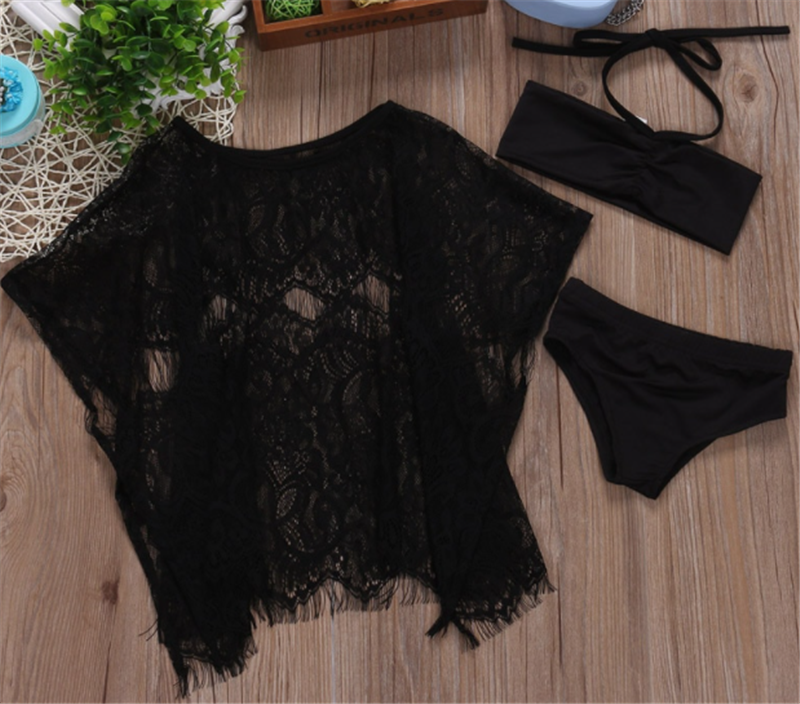 Girls Swimsuit Lace Shawl Bikini Three-piece Suit