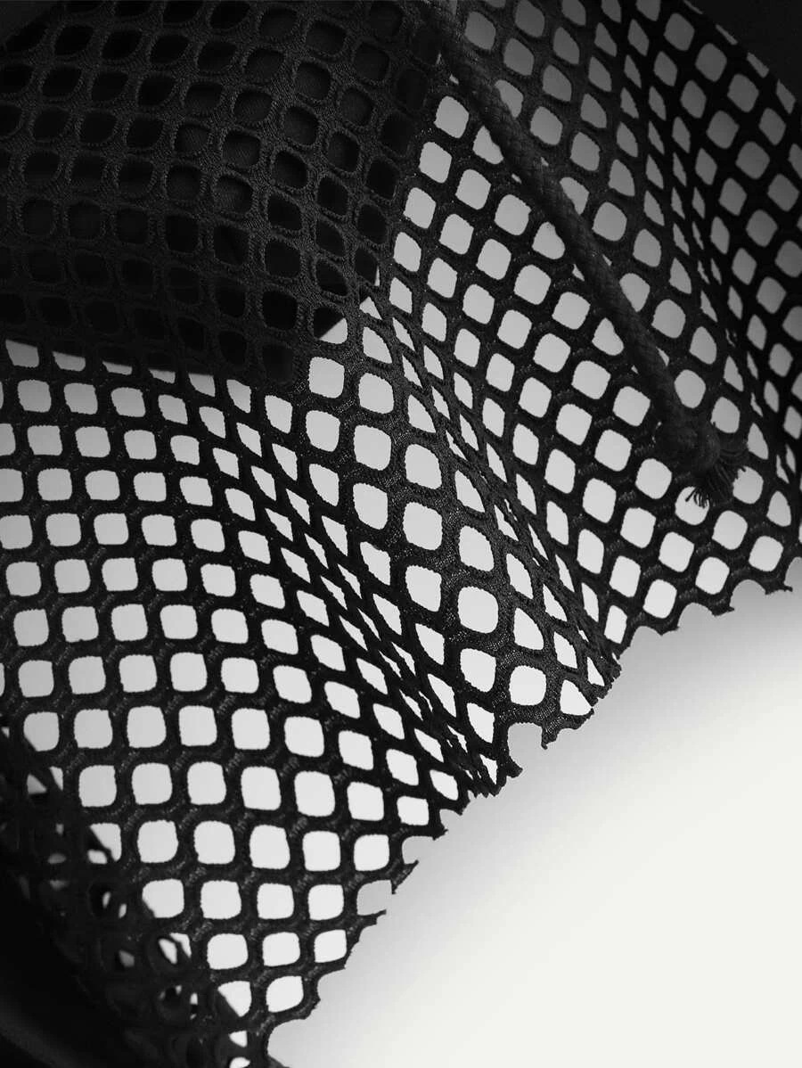 Hooded Sweatshirt Cutout Mesh Short Hoodie