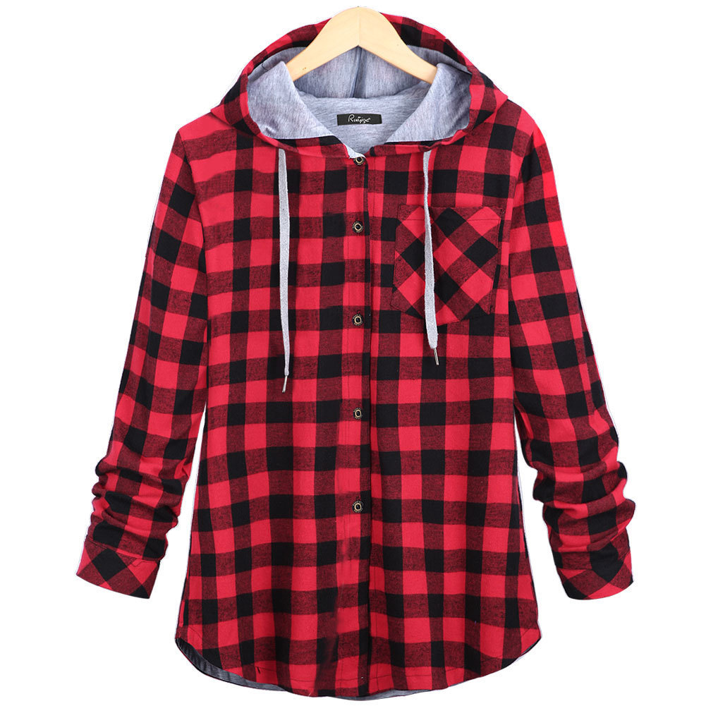 Title 2, Mid-Length Plaid Hooded Cardigan dames, comfort...