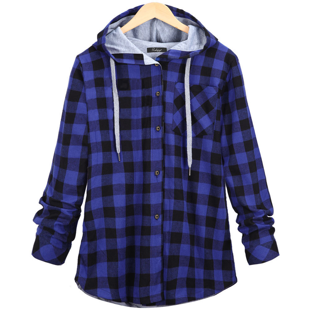 Mid-length Plaid Hooded Cardigan