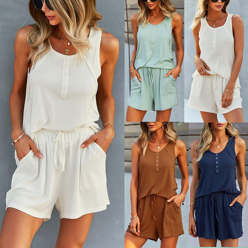 Women's Solid Color Tank Top And Shorts Fashion Sexy Suit