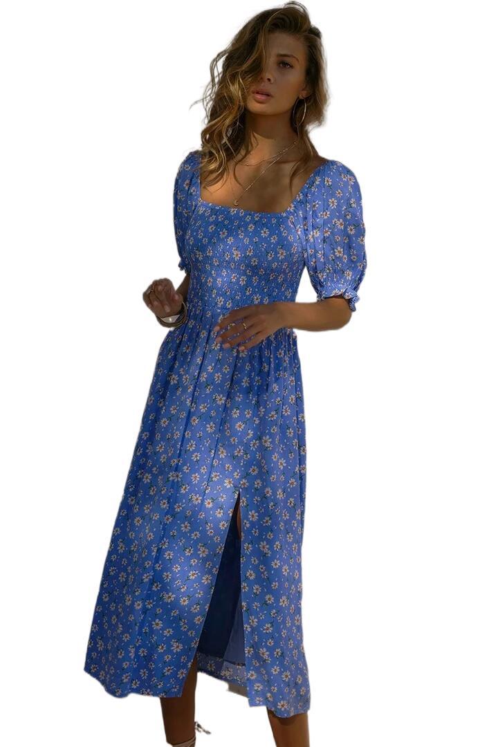 Casual Temperament Women's Digital Print Pullover Short Sleeve Square Neck Dress