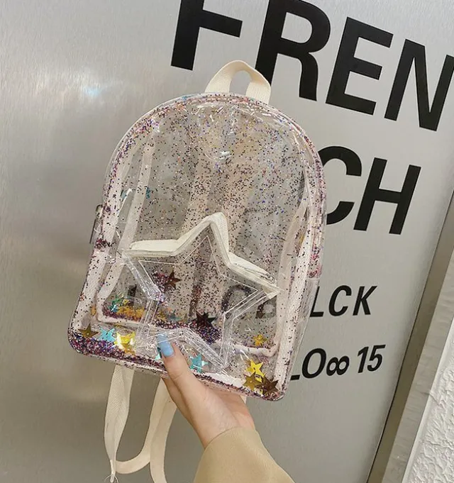 Kidsx Small Backpack Travel Bag Transparent PVC Backpack Girls Glitter Stars Shoulder School Bags Travel Bagpack Transparent - Shop at LoveMi