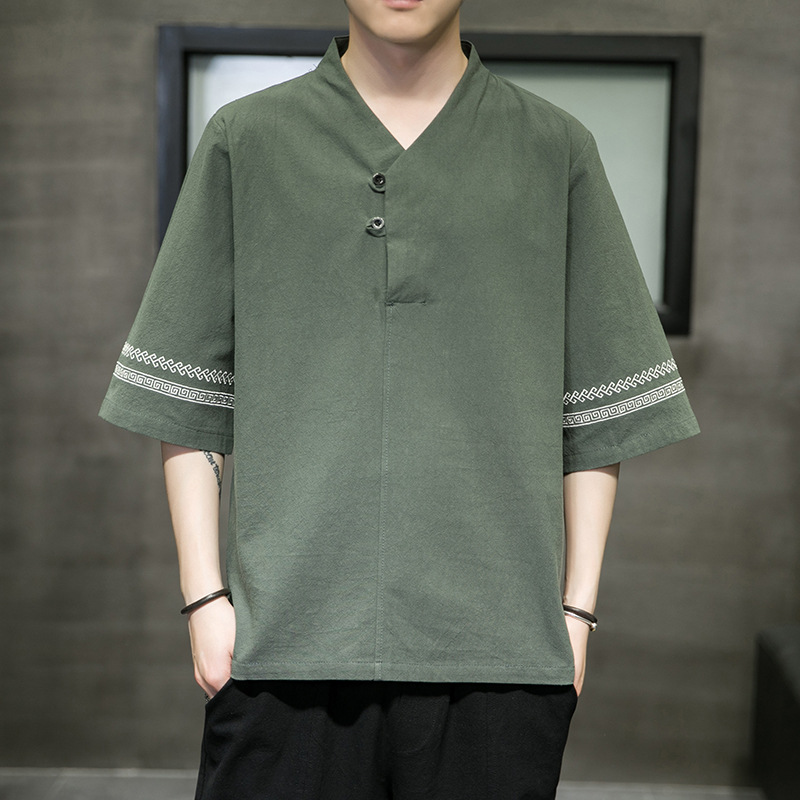 Men's Half-sleeved T-shirt Button Cuff Embroidery — image 1